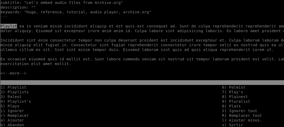 A screenshot of Aspell spellchecker with Markdown files